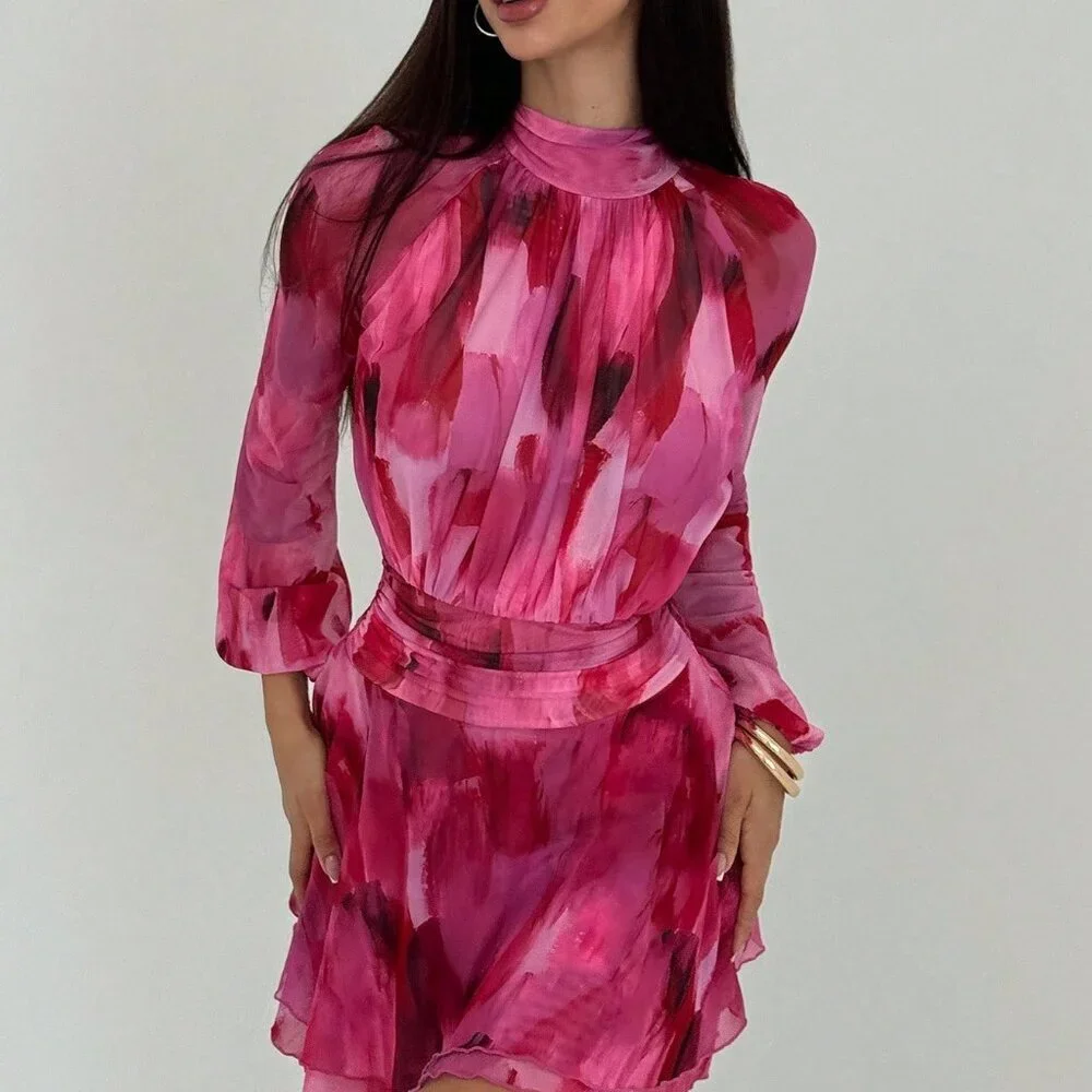 Purple Casual Women's Romantic Long Sleeve Tie Dye Dress - Picture 4 of 7